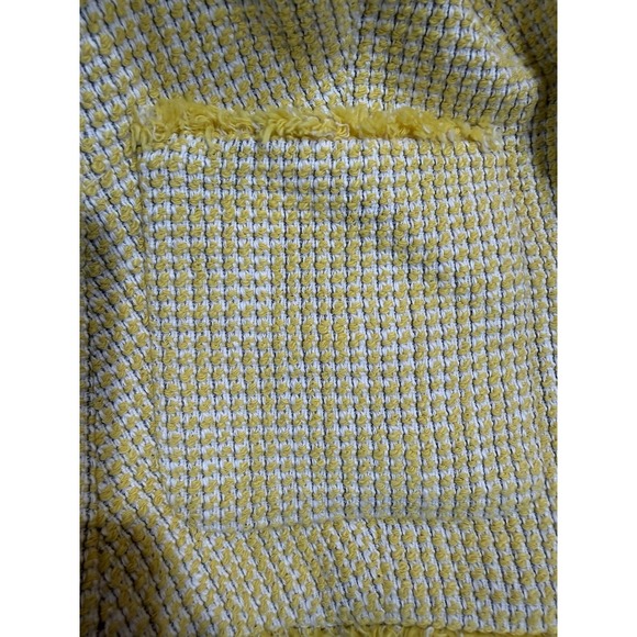 Talbots Yellow Tweed Jacket Women's Size 12 Fringe Trim Open Front Blazer - Picture 5 of 11